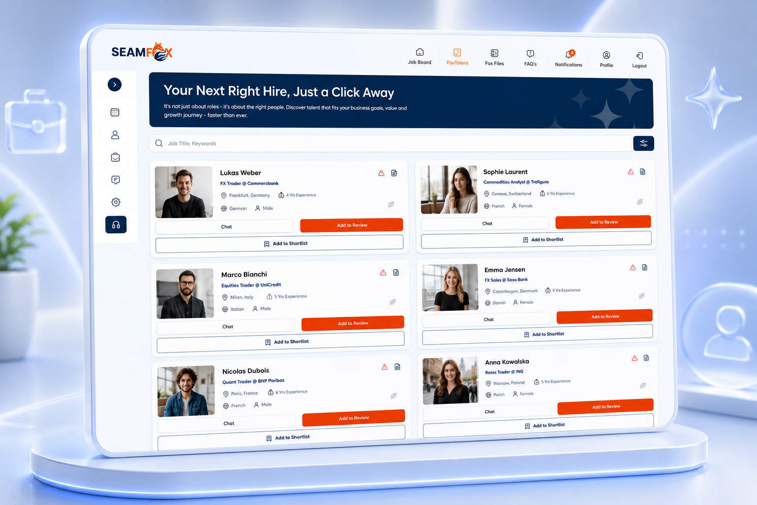 FoxTalent candidate list view