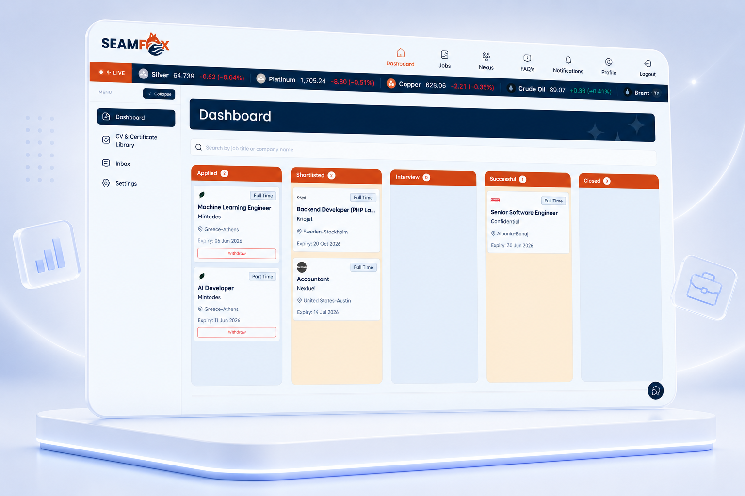 Seamfox Kanban pipeline dashboard
