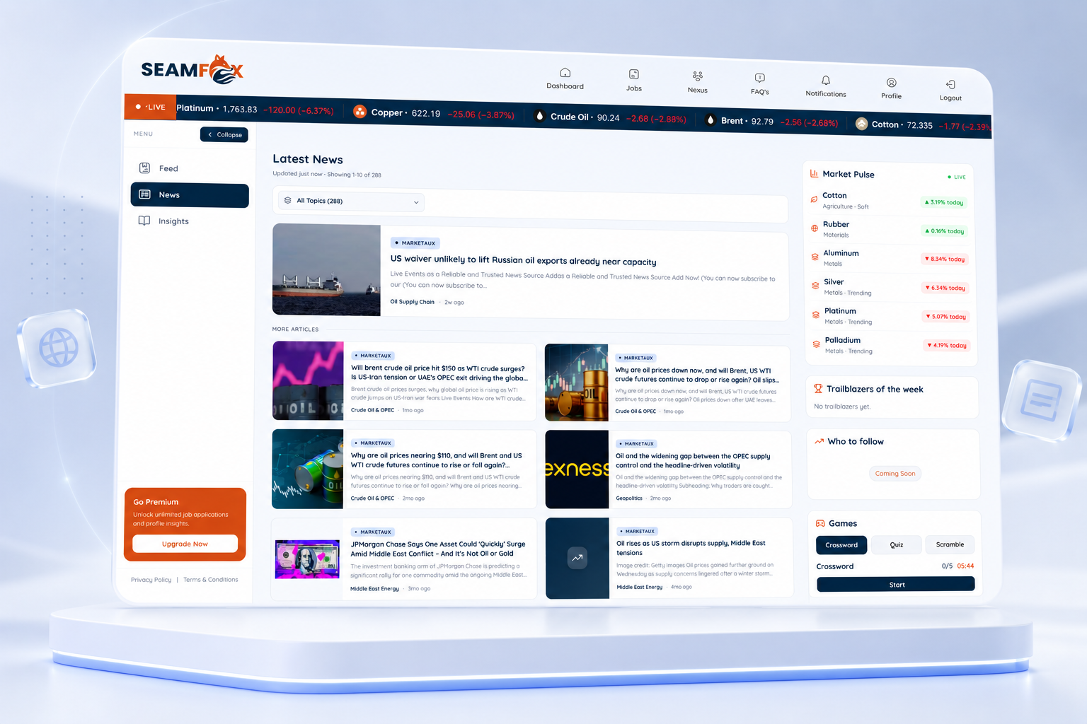 Seamfox news feed, industry news inside the platform